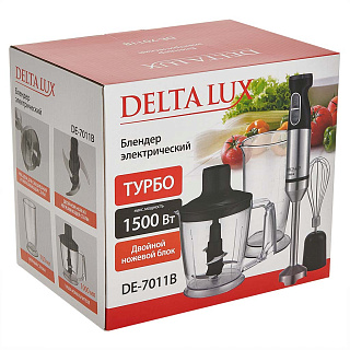 Блендер погружной 1500 Вт DELTA LUX DE-7011B с измельчителем, венчиком, стаканом, черный