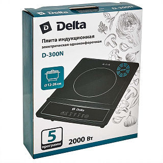 Плита индукционная 2000 Вт одноконфорочная, 5 программ, керамика DELTA D-300N