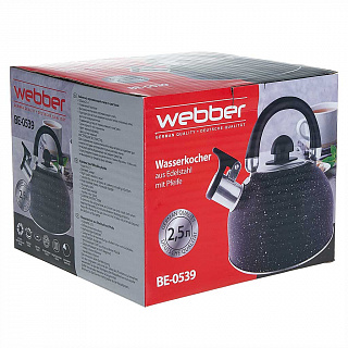 Чайник со свистком 2,5 л из нержавеющей стали, индукционное дно WEBBER BE-0539 черный мрамор