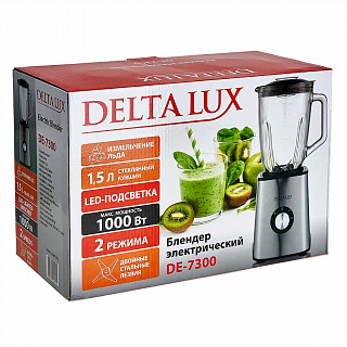 Блендер стационарный 1000 Вт, 1,5 л DELTA LUX DE-7300 со стеклянной чашей, черный