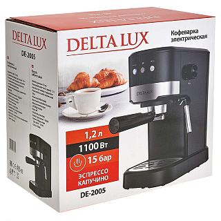 Кофеварка 1100 Вт, 1,2 л, 15 бар DELTA LUX DE-2005 рожковая, черная