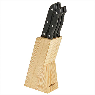 Набор ножей на деревянной подставке 6 предметов WEBBER ВЕ-2267 черная ручка