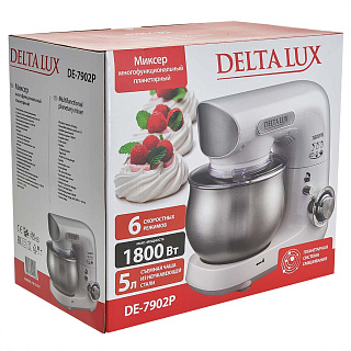 Миксер 1800 Вт с чашей 5 л планетарный многофункциональный DELTA LUX DE-7902P белый