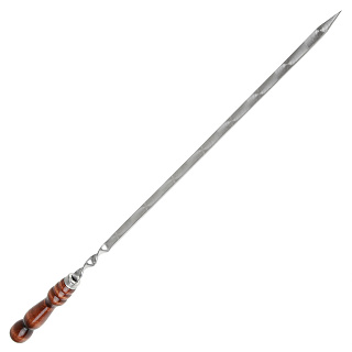 Шампур из нержавеющей стали с узором и деревянной лакированной ручкой "ФИГУРНАЯ" с колпачком 630(400)х12х2,5 мм 2К-526
