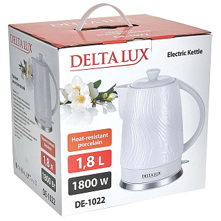 Чайник электрический 1800 Вт, 1,8 л, корпус из фарфора DELTA LUX DE-1022 белый