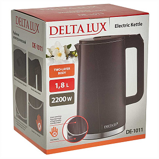 Чайник электрический 2200 Вт, 1,8 л DELTA LUX DE-1011, двойной корпус, черный
