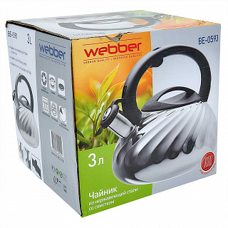 Чайник со свистком 3 л из нержавеющей стали, индукционное дно WEBBER BE-0590 черный