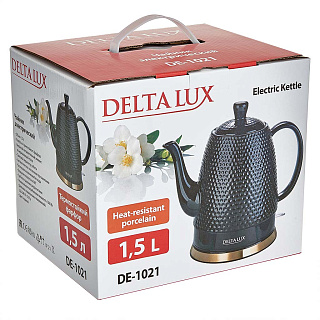 Чайник электрический 1500 Вт, 1,5 л, корпус из фарфора DELTA LUX DE-1021 черный