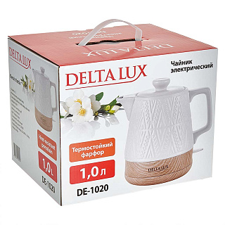 Чайник электрический 1200 Вт, 1 л, корпус из фарфора DELTA LUX DE-1020 белый