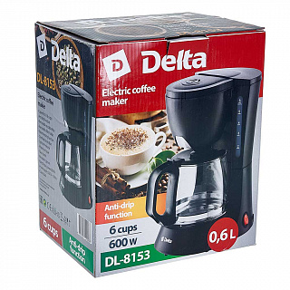 Кофеварка 600 Вт, 600 мл DELTA DL-8153 черная