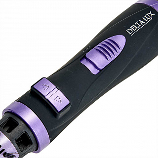 Фен-щетка электрический 1000 Вт, 2 насадки с функцией вращения DELTA LUX DL-0443R черный с фиолетовым