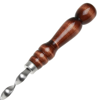 Шампур из нержавеющей стали, с узором и деревянной лакированной ручкой "ФИГУРНАЯ" с колпачком 730(500)х12х2,5 мм 2К-528