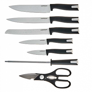 Набор ножей на акриловой подставке 8 предметов (нержавеющая сталь + антибактериальное покрытие) WEBBER BE-2261N