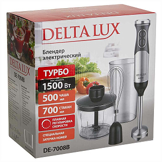 Блендер погружной 1500 Вт DELTA LUX DE-7008B с измельчителем, венчиком, стаканом, черный