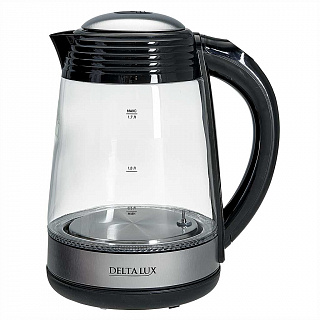 Чайник электрический 2200 Вт, 1,7 л DELTA LUX DE-1009 черный, функция установки температур с LED-индикацией разными цветами, поддержание температуры