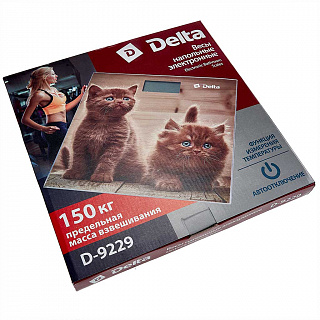 Весы 150 кг 28х28 см электронные напольные DELTA D-9229 "Рыжие котята"