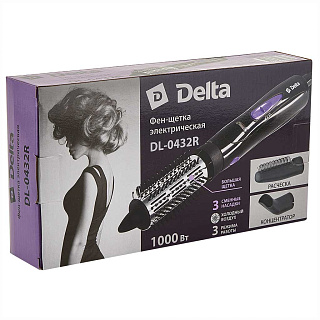 Фен-щетка электрический 1000 Вт, 3 насадки DELTA DL-0432R черный с фиолетовым