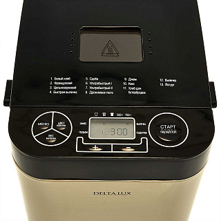 Хлебопечь электрическая 500 Вт, 500/750 г, 13 программ DELTA LUX DL-8008В золотистая с черным