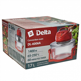Аэрогриль 1400 Вт, 12 л + 5 л с расширительным кольцом DELTA DL-6006A красный