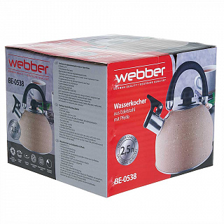 Чайник со свистком 2,5 л из нержавеющей стали, индукционное дно WEBBER BE-0538 бежевый мрамор