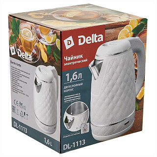 Чайник электрический 1500 Вт, 1,6 л DELTA DL-1113, двойной корпус, белый