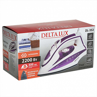 Утюг электрический 2200 Вт DELTA LUX DL-352 белый с фиолетовым