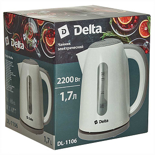 Чайник электрический 2200 Вт, 1,7 л DELTA DL-1106 белый с серым
