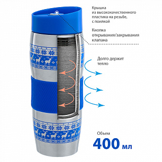 Термокружка вакуумная 400 мл Alpenkok AK-04023A "Олени синие"