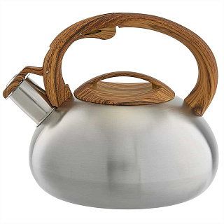 Чайник со свистком 2,5 л из нержавеющей стали, индукционное дно, сатин WEBBER BE-0600 дерево