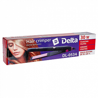 Щипцы для выпрямления волос 30 Вт DELTA DL-0534 черные с розовым