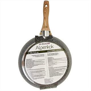Сковорода 28 см алюминиевая с индукционным дном и антипригарным покрытием "GREY MARBLE" Alpenkok AK-0044A/28N