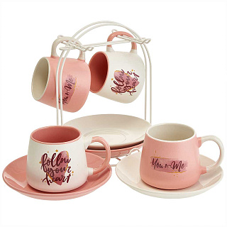 Чайный набор 8 предметов "Pink" Ф11-005К/8 на металлической подставке