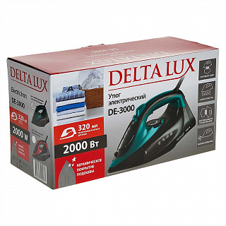 Утюг электрический 2000 Вт DELTA LUX DE-3000 черный с бирюзовым
