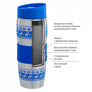 Термокружка вакуумная 400 мл Alpenkok AK-04023A "Олени синие"