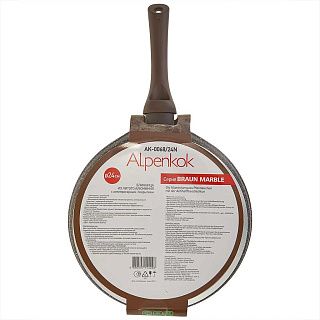 Сковорода 24 см блинная алюминиевая с индукционным дном и антипригарным покрытием "BROWN MARBLE" Alpenkok AK-0068/24N