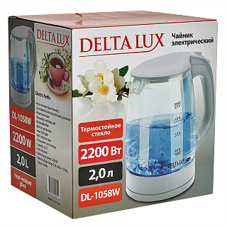 Чайник электрический 2200 Вт, 2 л DELTA LUX DL-1058W белый