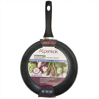 Сковорода 28 см алюминиевая с индукционным дном и антипригарным покрытием "BLACK MARBLE" Alpenkok AK-0119A/28N