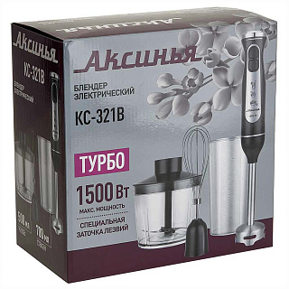 Блендер погружной 1500 Вт АКСИНЬЯ КС-321В с измельчителем, венчиком, стаканом, черный