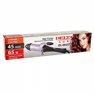 Щипцы для завивки волос 62 Вт, 45 мм DELTA LUX DL-0635T черные с сиреневым