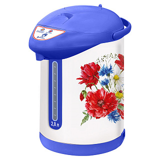 Чайник-термос электрический 820 Вт, 2,8 л ВАСИЛИСА ТП7-820 "Полевые цветы" белый с голубым