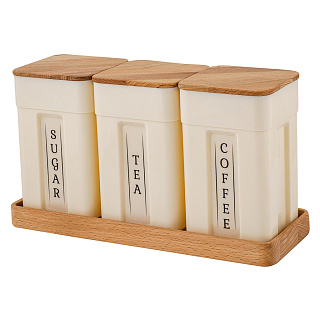 Набор банок для сыпучих продуктов Sugar&Spice Rosemary с деревянной крышкой на подставке 0,75 л х 3 штуки SE106812996