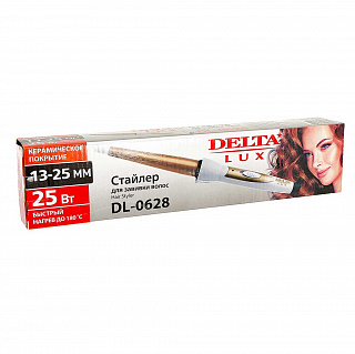 Стайлер для завивки волос (плойка конусная) 25 Вт, 13-25 мм DELTA LUX DL-0628 белый с золотом