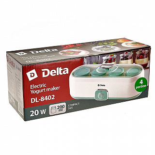 Йогуртница электрическая 20 Вт, 4x200 мл DELTA DL-8402 белая с серо-зеленым