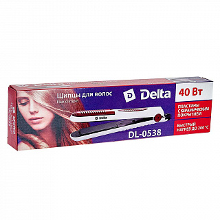 Щипцы для выпрямления волос 40 Вт DELTA DL-0538 белые с темно-розовым