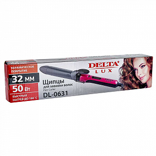 Щипцы для завивки волос 25 Вт, 32 мм DELTA LUX DL-0631 черные с малиновым