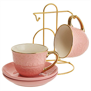 Чайный набор 4 предмета Ф11-009К/4 на металлической подставке, розовый