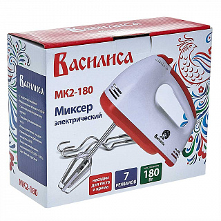 Миксер электрический 180 Вт ВАСИЛИСА МК2-180 белый с красным