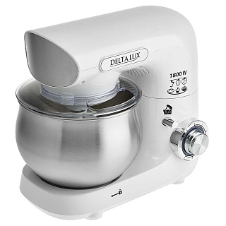 Миксер 1800 Вт с чашей 5 л планетарный многофункциональный DELTA LUX DE-7902P белый