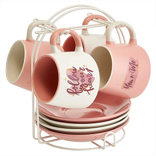 Чайный набор 8 предметов "Pink" Ф11-005К/8 на металлической подставке