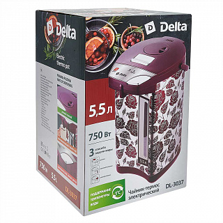 Чайник-термос электрический 900 Вт, 5,5 л DЕLTA DL-3037 "Розы" нержавеющая сталь